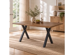 Table à manger de cuisine - bords ondulés - pieds métalliques en x - plateau de 28 mm - mdf - noyer
