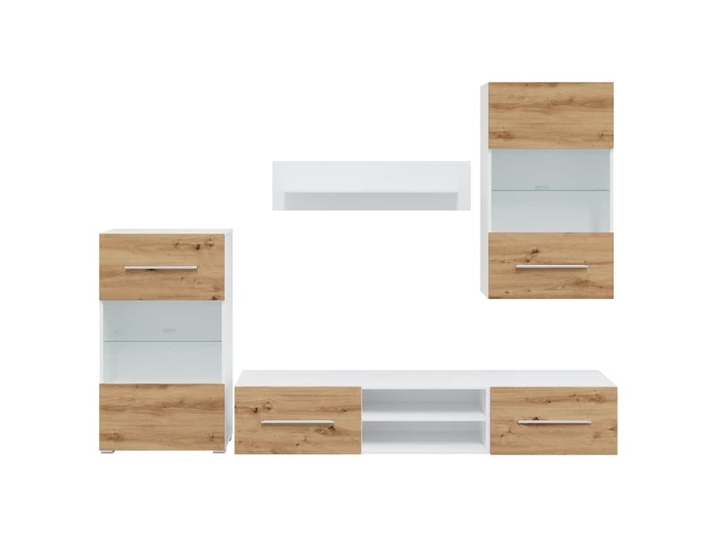  Meubles tv avec lumière led 5 pcs chêne artisanal bois ingénierie  - Conforama E
