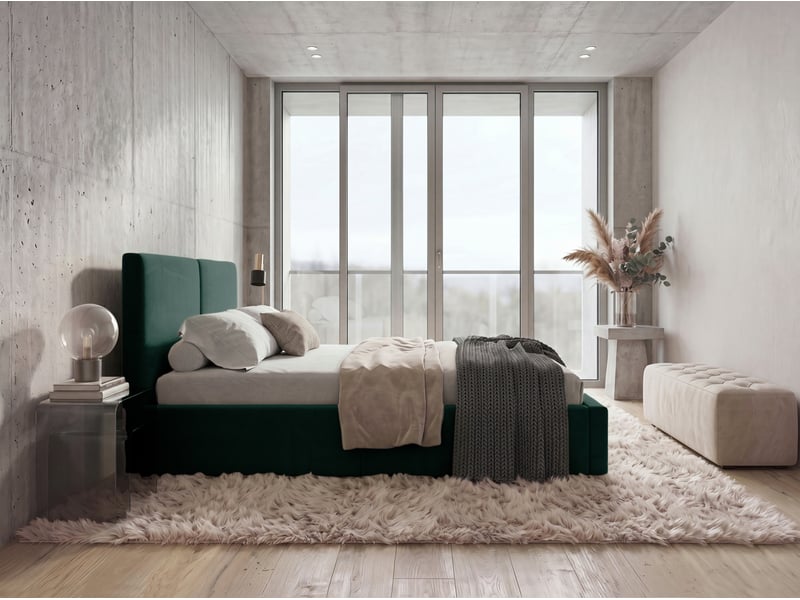  Lit coffre rembourré 120x200 2 places avec sommier relevable gratuit inclus et tête de lit - lit adulte avec rangement – vert Hilton Interbeds - Conforama D