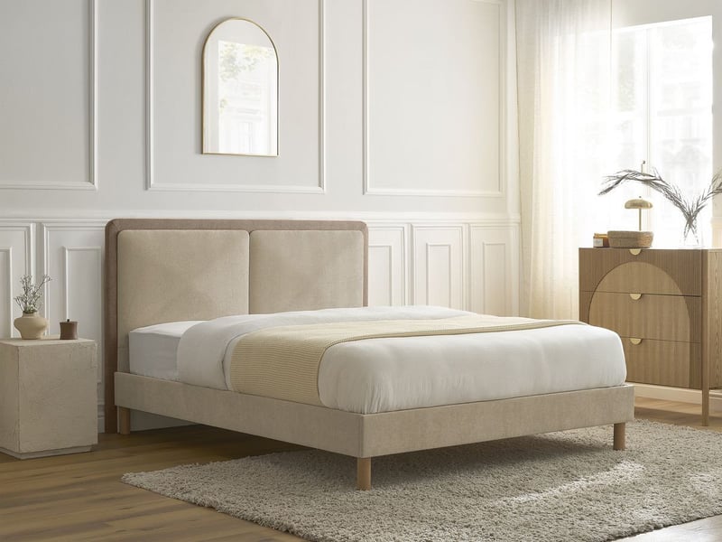  Bobochic lit mara tissu texturé bicolore avec lattes massives taupe 140x190 MARA - Conforama C