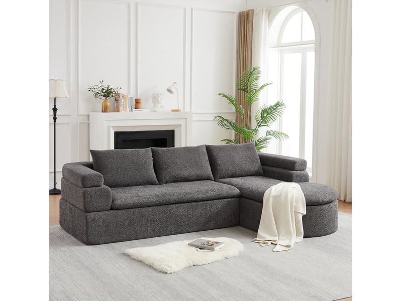  Canapé d'angle 3 places avec méridienne, accoudoirs à paliers et coussins épais, en tissu anthracite 260 × 170 × 65 cm  - Conforama B