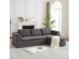 Canapé d'angle 3 places avec méridienne, accoudoirs à paliers et coussins épais, en tissu anthracite 260 × 170 × 65 cm