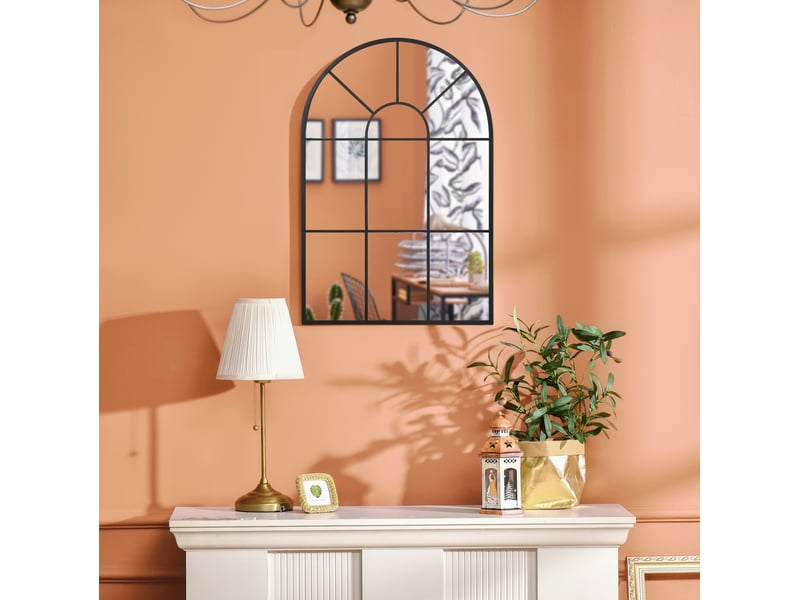  Miroir simple fenêtre arqué avec crochets muraux en métal noir, reflet clair sans distorsion 91 × 2 × 60 cm  - Conforama D