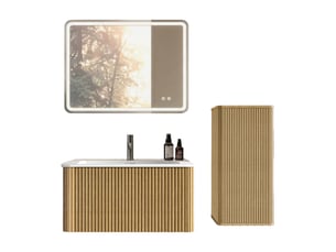 Armoire de salle de bain avec meuble sous vasque, colonne et miroir led anti-buée, pour salle de bain