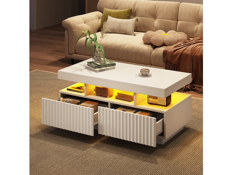  Table basse avec 2 tiroirs, niche ouverte et led contrôlée par application pour salon, 100 × 50 × 45 cm  - Conforama C
