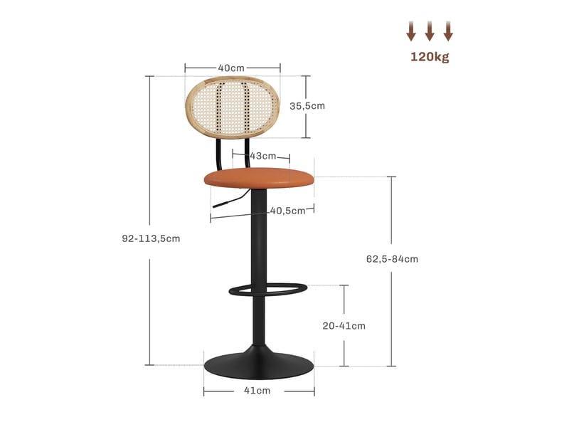  Lot de 2 tabourets de bar chaises de bar hauteur réglable avec dossier en rotin et repose-pieds, marron  - Conforama E