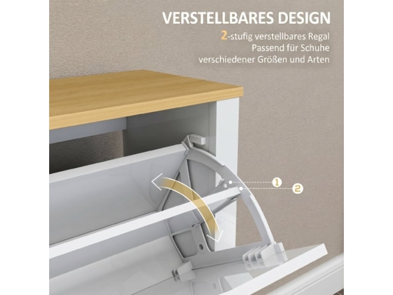  Meuble à chaussures étroit blanc bois 4 abattants 105x26x80 cm pour 8-16 paires avec rangement entrée  - Conforama E