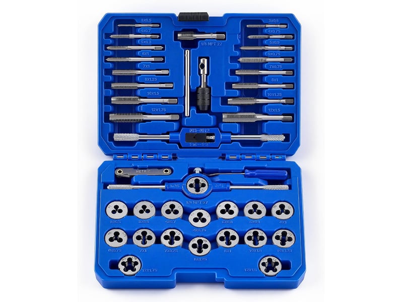 Coffret de tarauds et filières métriques 40 pièces, kit d'outillage de filetage et réparation de filetages avec clés  - Conforama A