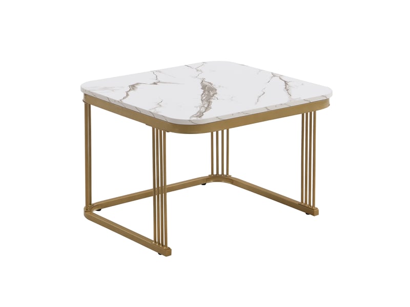 Tables basses gigognes avec tiroir pour salon en mdf 60×60×45 cm et 50×50×34 cm blanc et or - Conforama D