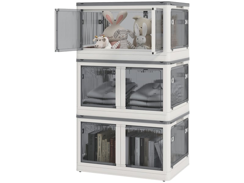  Coffret de rangement, lot de 3, pliable, à roulettes, 60 x 42 x 34 cm, blanc  - Conforama A