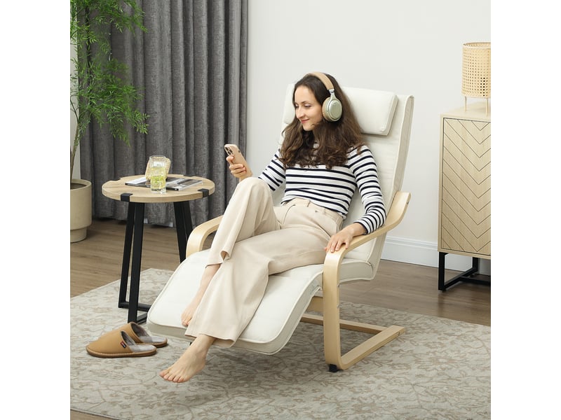  Fauteuil de relaxation, fauteuil relax massant et chauffant, lin, 95x67x101cm, blanc  - Conforama C