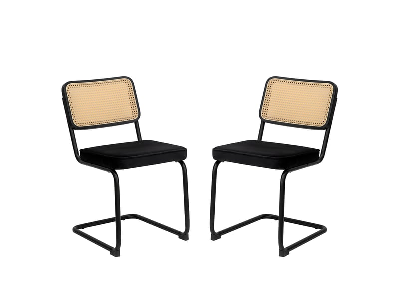  Chaises de salle à manger lot de 4 en velours et rotin, pieds chromés, style moderne mid-century, 53x46.4x84.6 cm  - Conforama A
