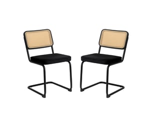 Chaises de salle à manger lot de 4 en velours et rotin, pieds chromés, style moderne mid-century, 53x46.4x84.6 cm