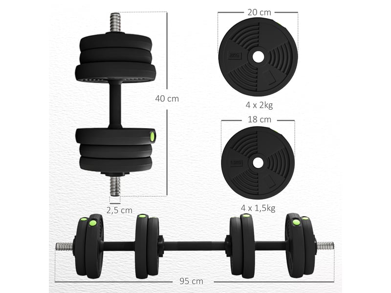 Ensemble d'haltères réglables 4 en 1 de 15 kg avec barres de connexion et poignées antidérapantes pour salle de sport à domicile - noir - Conforama E