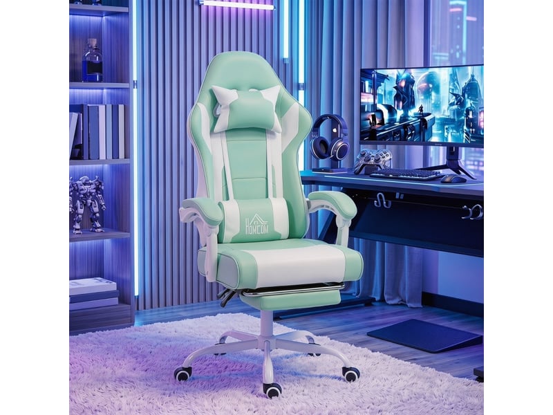 Chaise gaming merian massage lombaire inclinable repose pieds bleu - Conforama D