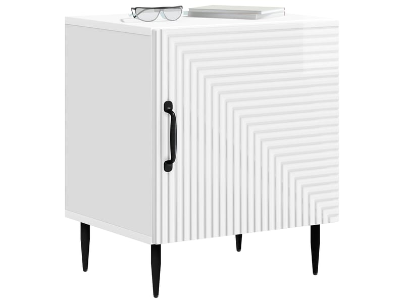  Vidaxl table chevet blanc brillant 2 portes métal meuble rangement 43x34.5x50cm salon chambre  - Conforama C