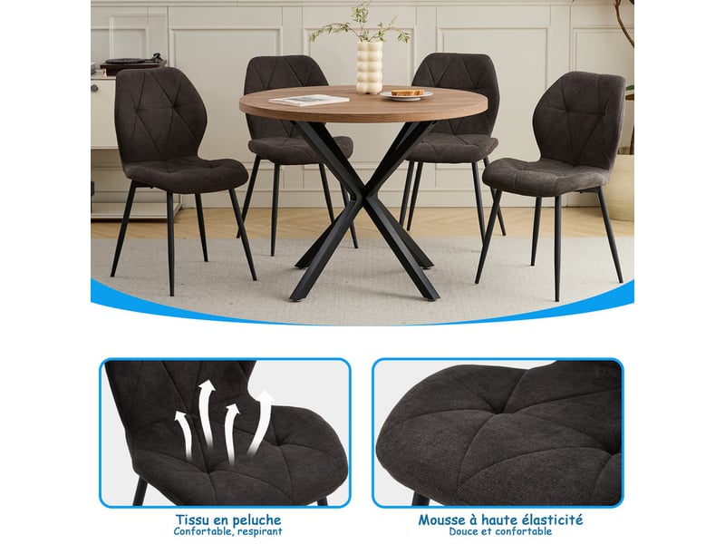  Lot de 4 chaises - chaise de salle à manger vintage en forme de diamant - chaise en lin - pieds en métal(noir) Grand-house - Conforama D