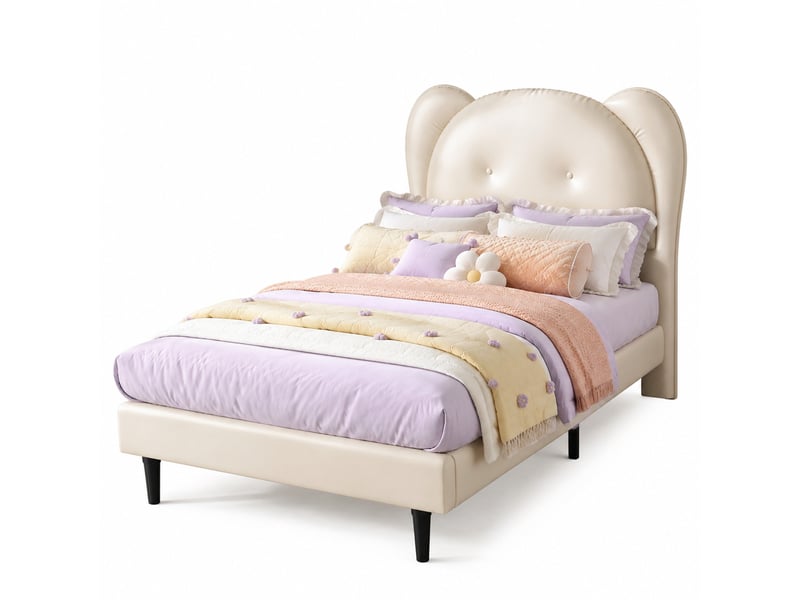  Lit enfant 90x200 cm en pu beige tête de lit animal cravdom  - Conforama A