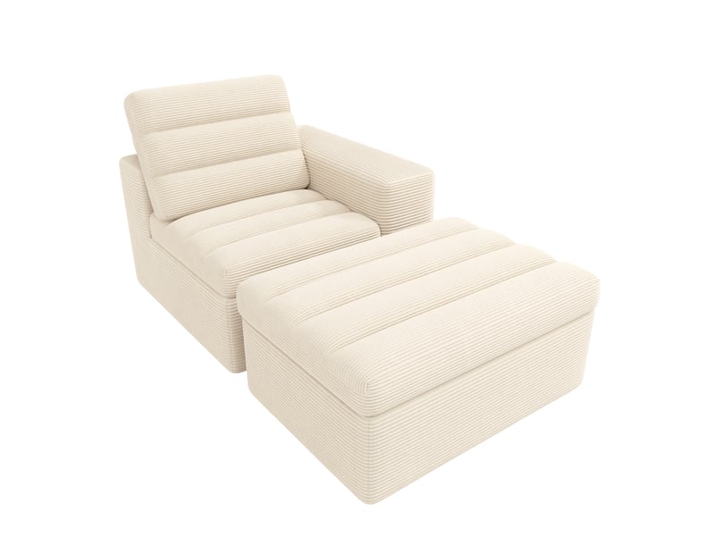Canapé d’angle modulable en l, beige, design sans cadre en velours côtelé, sans montage, modulable - Conforama E