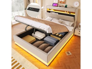 Lit coffre 140x200 cm <strong>RAYOFI</strong>  <strong>83</strong> coloris beige
