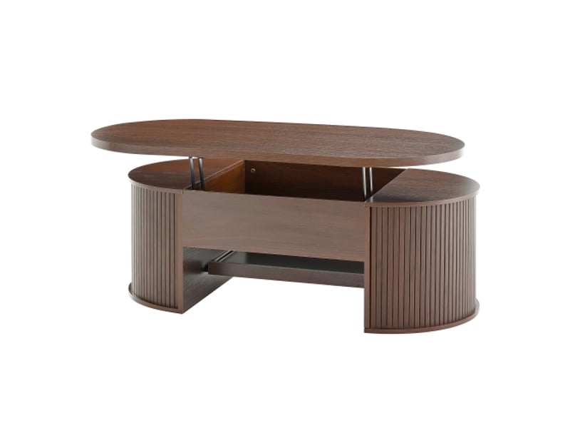  Table basse relevable, table basse avec côtés en bois incurvés, étagère coulissante, plateau relevable  - Conforama E