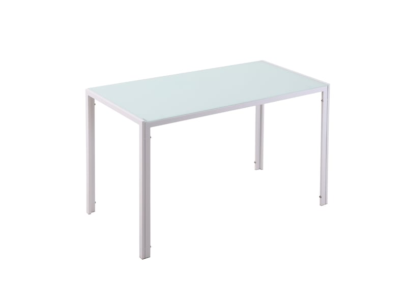  Table de salle à manger pour 4 personnes avec plateau en verre trempé et cadre en métal, pour cuisine, 120×60×75 cm  - Conforama A