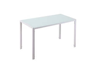 Table de salle à manger pour 4 personnes avec plateau en verre trempé et cadre en métal, pour cuisine, 120×60×75 cm