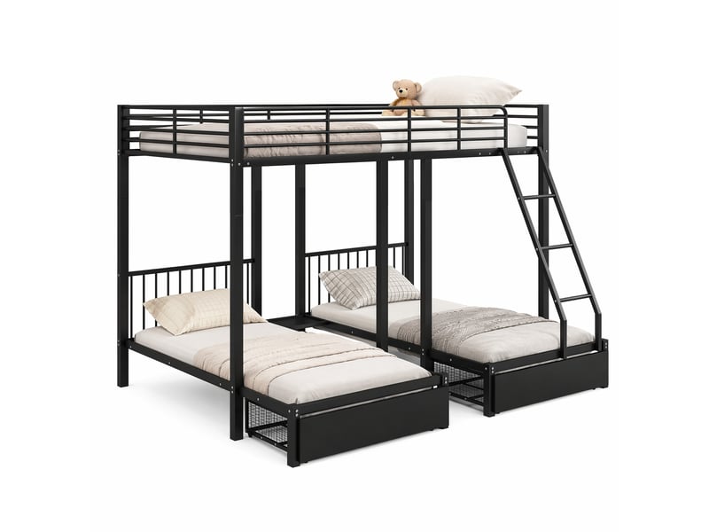 Lit superposé enfant 140x200 cm – noir – 3 couchages séparables, 2 tiroirs de rangement – sans matelas - Conforama A