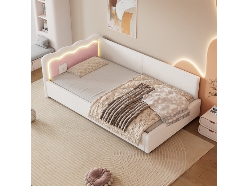  Lit en velours blanc 90x200 cm  - Conforama D