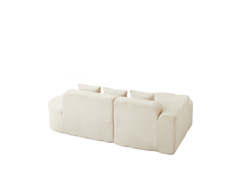 Canapé d'angle 220 cm à 4 places, dossiers et accoudoirs courbés, beige