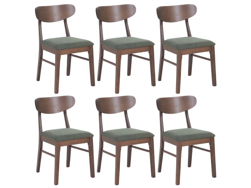  Lot de 6 chaises de salle à manger hwc-m59, chaises de cuisine, tissutextile, bois massif - piètement foncé, vert foncé  - Conforama A