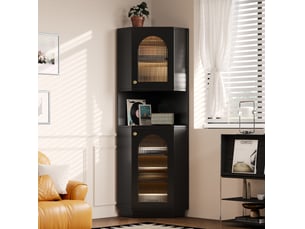 Armoire de salle de bains d'angle 45 x 45 x 166,5 cm noire en mdf, avec éclairage et rangements