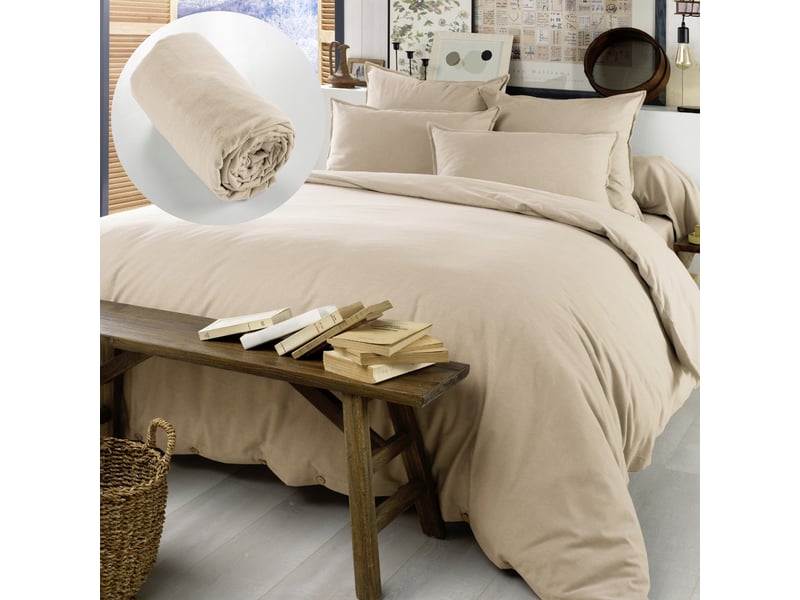  Pack housse de couette 240x220 cm chaude en flanelle + 2 taies + drap housse 140x190 candice beige  - Conforama A