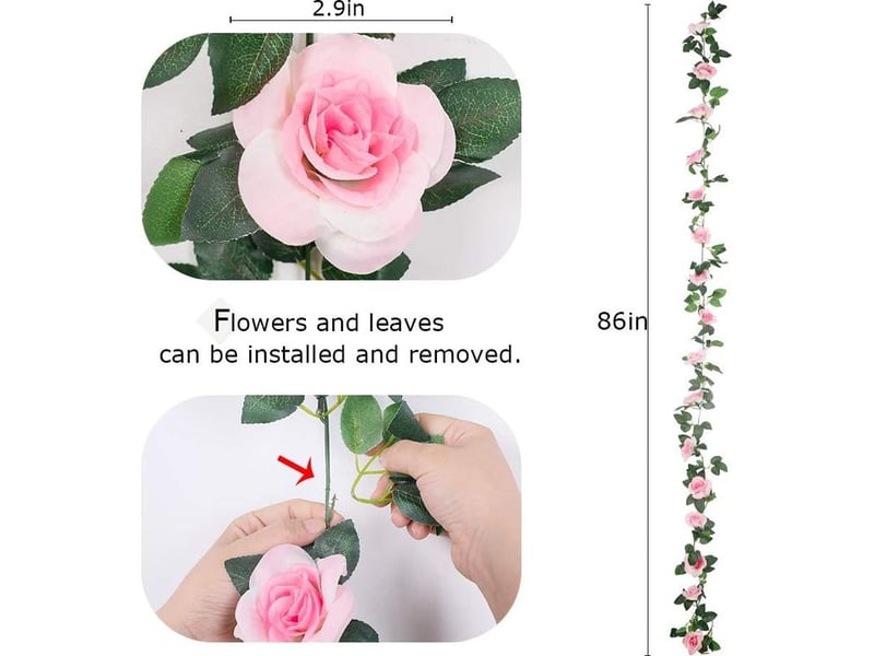  Guirlandes de roses artificielles, 4 pièces (70 cm), guirlandes de fleurs artificielles en soie pour la maison, le bureau, le jardin, la décoration (rose)  - Conforama D