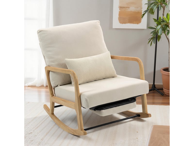  Fauteuil à bascule avec repose-pieds et coussin lombaire réglables pour salon ou chambre, couleur crème  - Conforama D