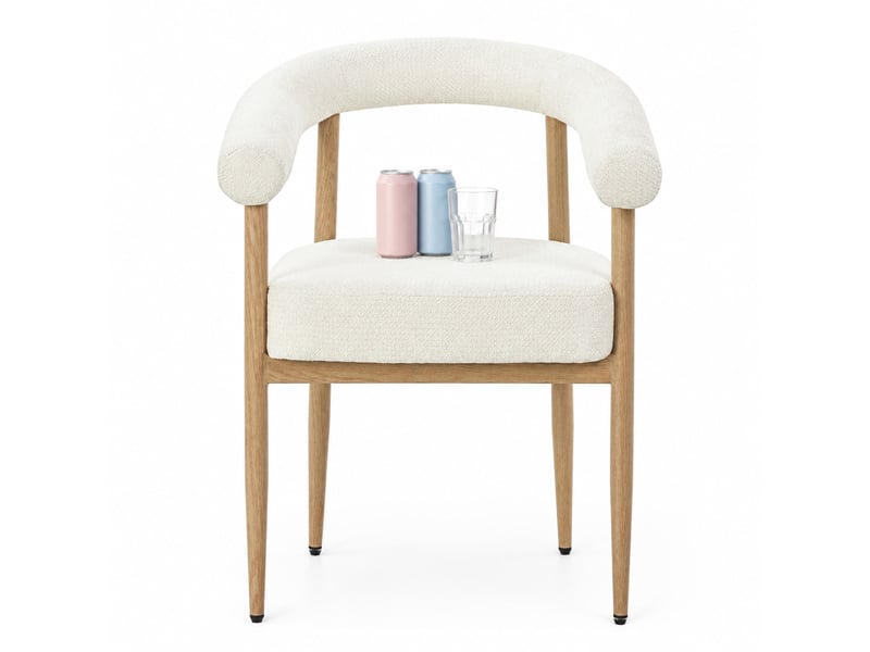 Lot de 2 chaises de salle à manger rembourrées en tissu blanc, pieds en métal aspect bois - Conforama A