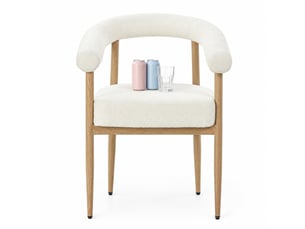 Lot de 2 chaises de salle à manger rembourrées en tissu blanc, pieds en métal aspect bois