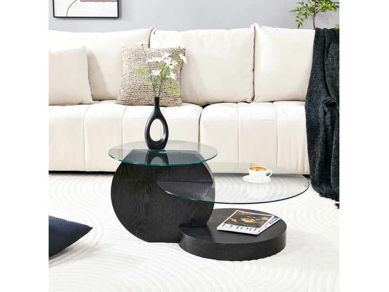  Table basse à 2 plateaux en verre de sécurité avec structure mdf, style moderne pour salon, 78,5 × 78,5 × 24,5 cm  - Conforama C
