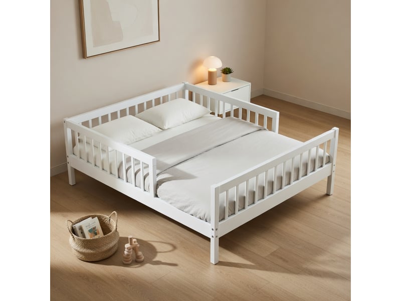  Gutenacht lit plateforme 90x200cm, barrière latérale, blanc  - Conforama C