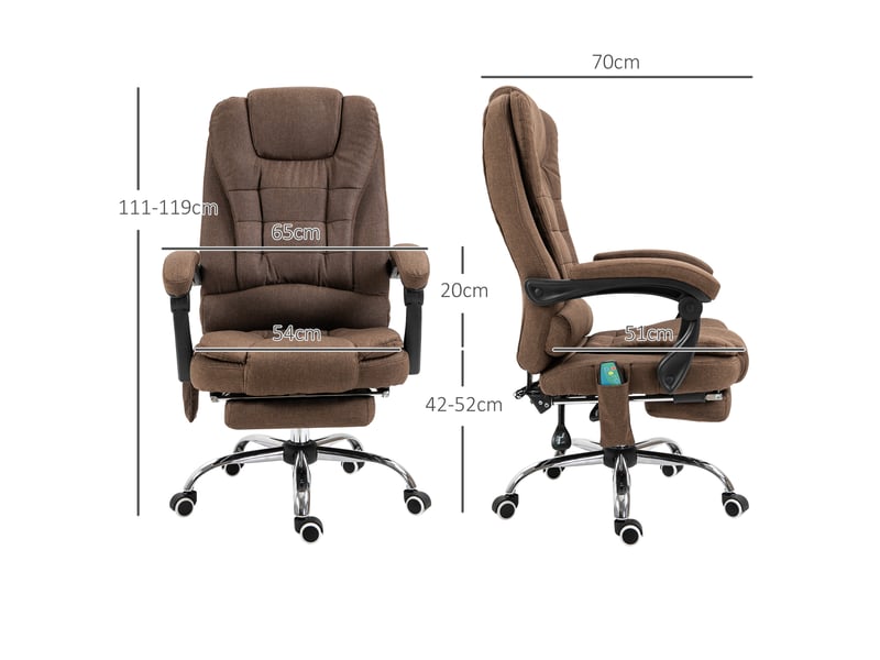  Fauteuil de bureau massant et chauffant, chaise de bureau, 65x70x119cm, marron  - Conforama E