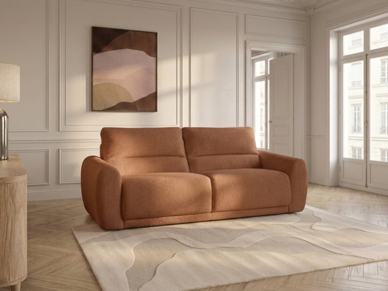  Bobochic canapé droit convertible minorque ouverture express tissu chenille orange 160x200 MINORQUE - Conforama D