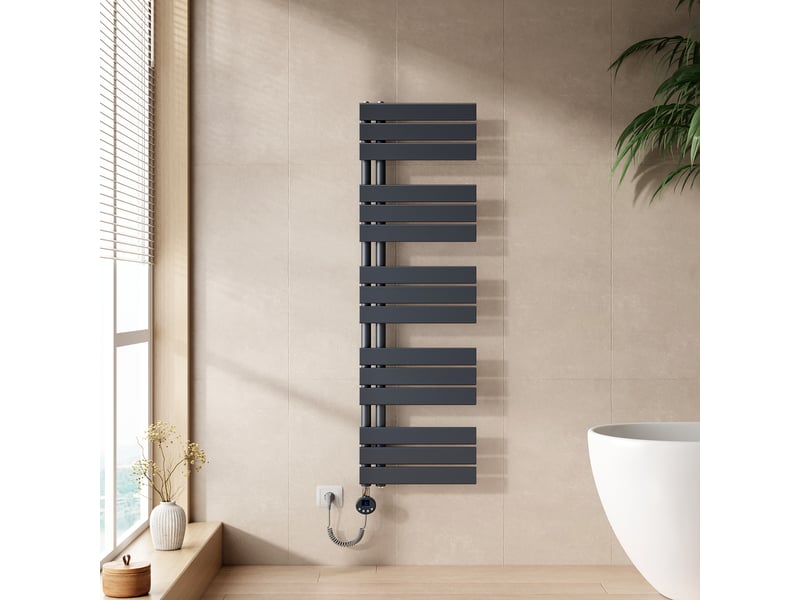  Emke radiateur sèche-serviettes électrique 1320x400 mm, gris anthracite 600w, wifi, modes intelligents, ipx4  - Conforama B