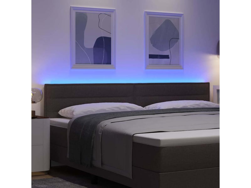  Tête de lit | panneau de tête de lit led avec bandes led marron foncé 200 cm tissu  - Conforama E