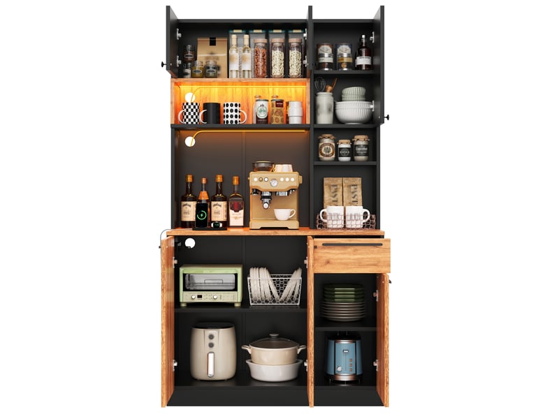 Armoire de cuisine 100x40x180 cm avec led, prises, 6 portes et 1 tiroir - Conforama D