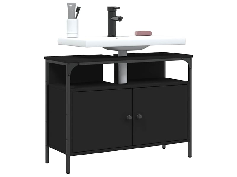 Armoire lavabo salle de bain, meuble de rangement noir 80x30x60 cm  - Conforama B