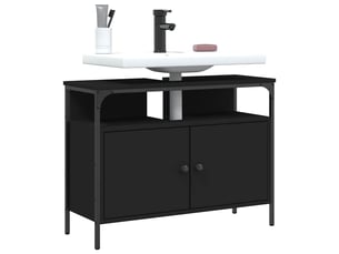 Armoire lavabo salle de bain, meuble de rangement noir 80x30x60 cm