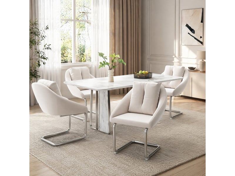  Lot de 4 chaises de salle à manger pivotantes en velours beige  - Conforama C
