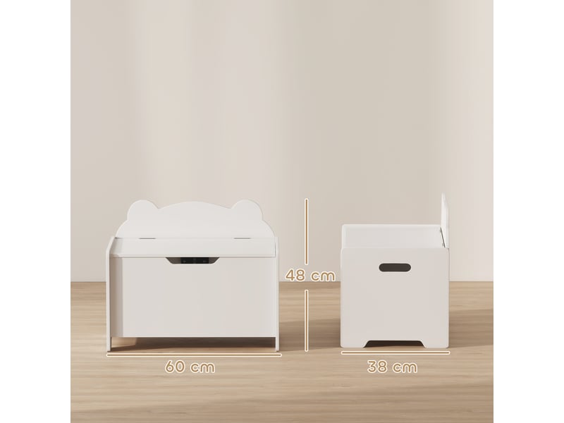  Coffre à jouets en bois en forme d'ours, capacité de 20 kg, 60 x 38 x 48 cm, blanc  - Conforama D