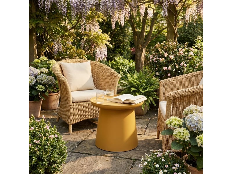  Petite table basse ronde en polypropylène d'intérieur et extérieur krk - jaune  - Conforama B