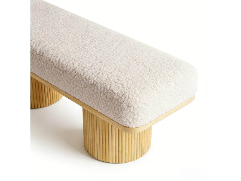 Banc de chambre 122x46x42,5 cm en bois et tissu peluche creme, assise rembourree, design moderne  - Conforama D